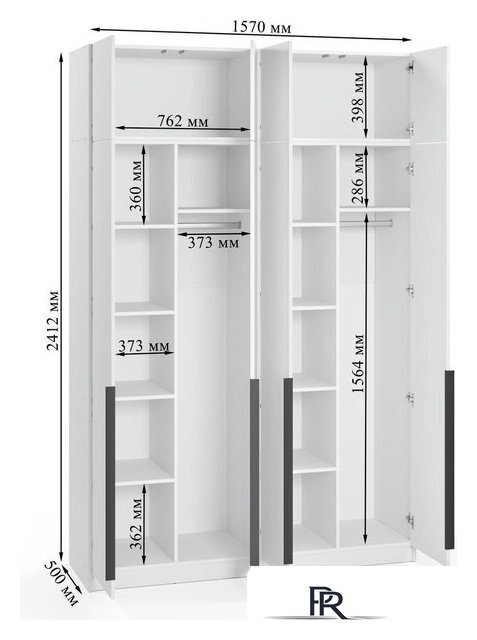 Шкаф распашной Soma Lord Black 4-х створчатый 160x240 (белый) - Изображение №3 — Интернет-магазин ПроЗаказ