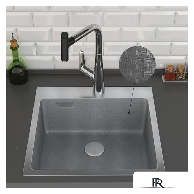 Кухонная мойка Roxen Snake 560220-50-S (50*48) сатин/текстурная поверхность (с коландером и дозатором) - Изображение №3 — Интернет-магазин ПроЗаказ