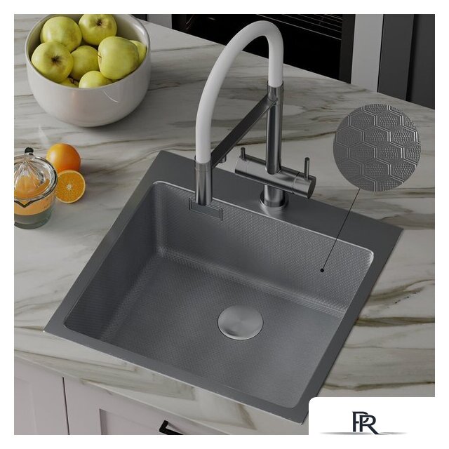 Кухонная мойка Roxen Snake 560220-50-S (50*48) сатин/текстурная поверхность (с коландером и дозатором) - Изображение №5 — Интернет-магазин ПроЗаказ