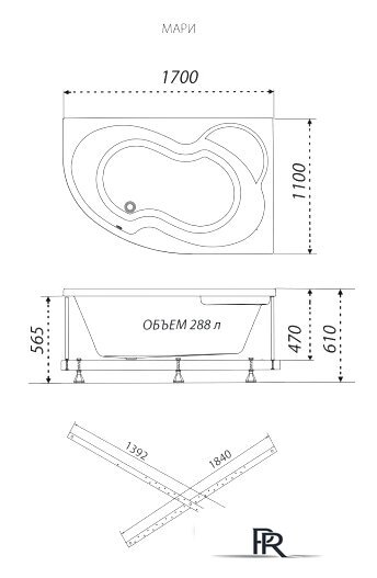 Ванна Triton Мари 170x110 L Базовая Flat (с гидромассажем) - Изображение №3 — Интернет-магазин ПроЗаказ