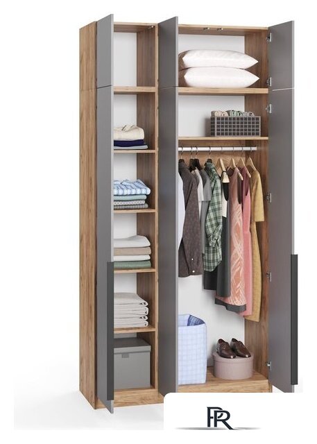 Шкаф распашной Soma Lord Black 3-х створчатый 120x240 (дуб крафт золотой/серый) - Изображение №2 — Интернет-магазин ПроЗаказ