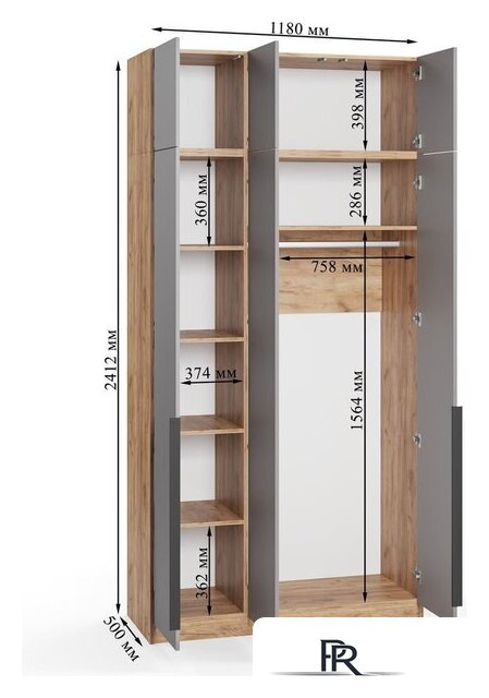 Шкаф распашной Soma Lord Black 3-х створчатый 120x240 (дуб крафт золотой/серый) - Изображение №7 — Интернет-магазин ПроЗаказ