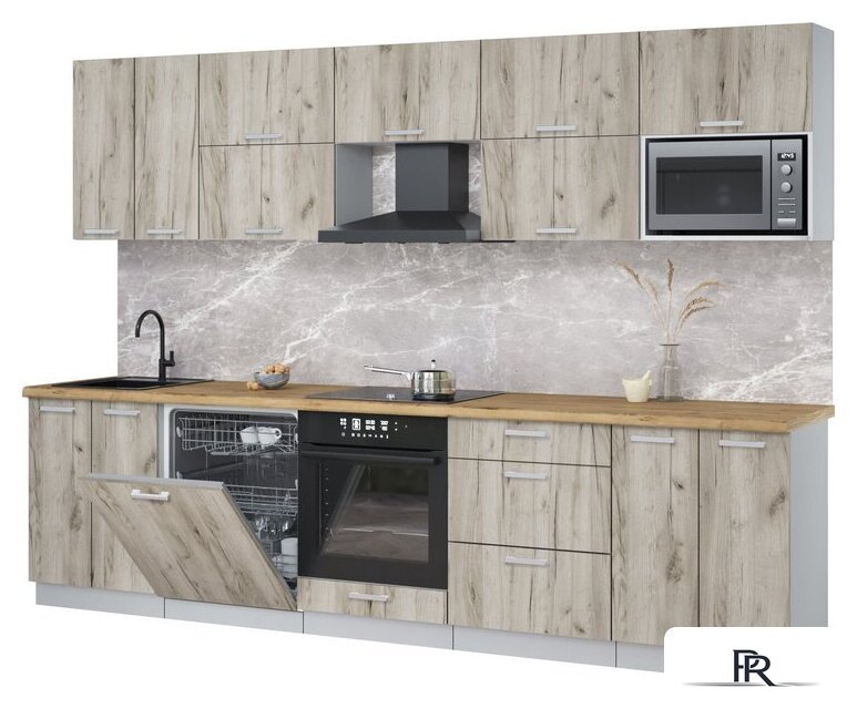 Готовая кухня Интерлиния Мила Лайт 3.0-ПМ2 (дуб серый/дуб серый/дуб бунратти) - Изображение №1 — Интернет-магазин ПроЗаказ
