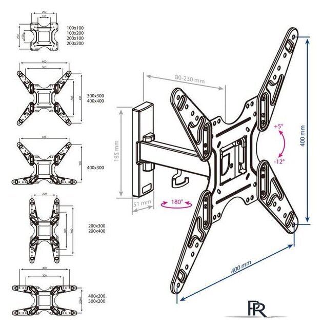 Кронштейн для телевизора Kromax Optima-413 (черный) - Изображение №2 — Интернет-магазин ПроЗаказ