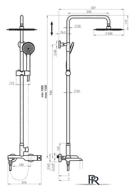 Душевая система  Rubineta Olo BK + Ultra-10 SW DV3/4 BK 625123 - Изображение №2 — Интернет-магазин ПроЗаказ