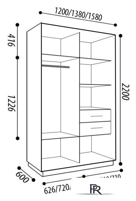 Шкаф-купе Евва 138 BZ.05 АЭП ШК.2 02 (бодега/зеркало/жемчуг зерно) - Изображение №3 — Интернет-магазин ПроЗаказ