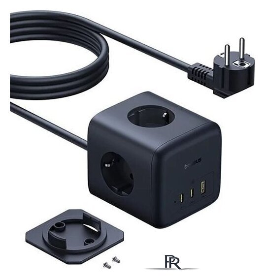 Удлинитель Baseus EnerFill FA11 Cube Power Strip 3AC+1U+2C 67W EU E00082100123-00 (1.5 м, черный) - Изображение №4 — Интернет-магазин ПроЗаказ