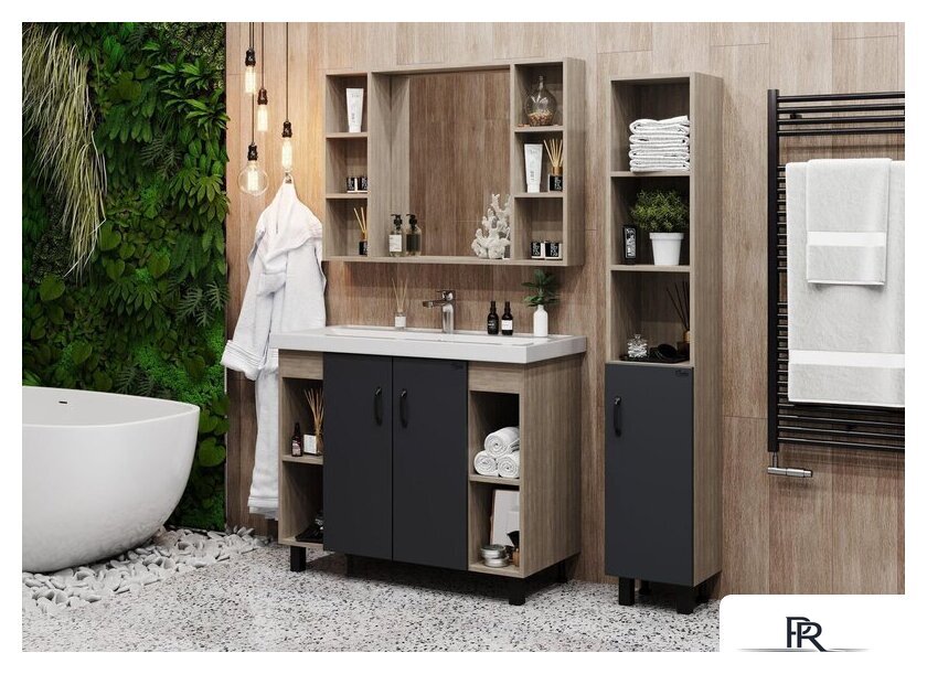  Onika Тумба под умывальник Тимбер 100.10 110010 (серый матовый/дуб сонома) - Изображение №4 — Интернет-магазин ПроЗаказ