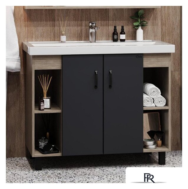  Onika Тумба под умывальник Тимбер 100.10 110010 (серый матовый/дуб сонома) - Изображение №1 — Интернет-магазин ПроЗаказ