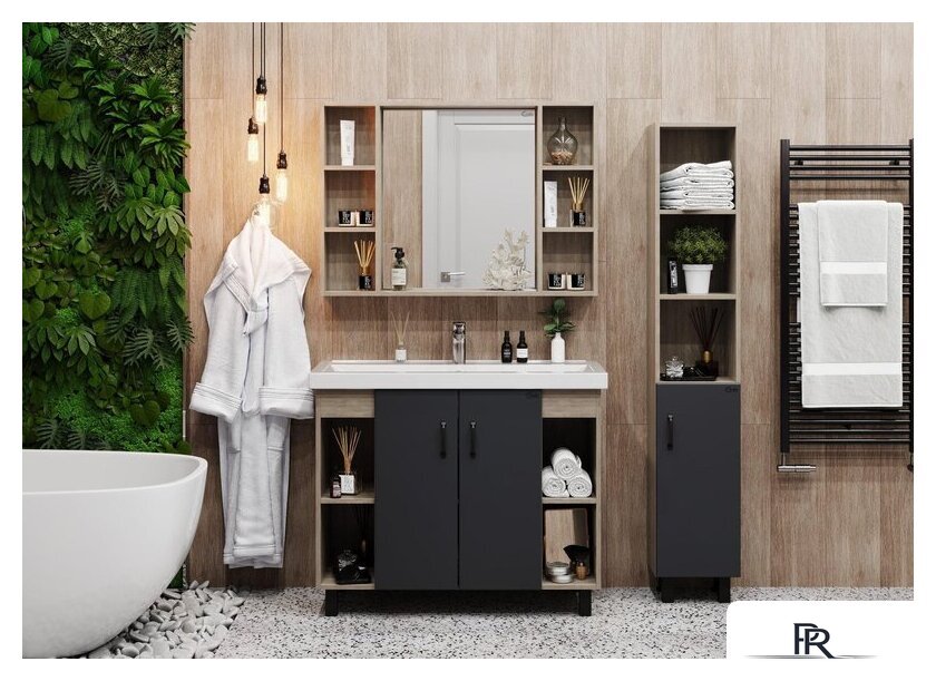  Onika Тумба под умывальник Тимбер 100.10 110010 (серый матовый/дуб сонома) - Изображение №2 — Интернет-магазин ПроЗаказ