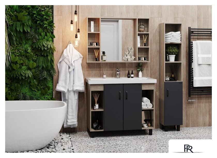  Onika Тумба под умывальник Тимбер 100.10 110010 (серый матовый/дуб сонома) - Изображение №3 — Интернет-магазин ПроЗаказ