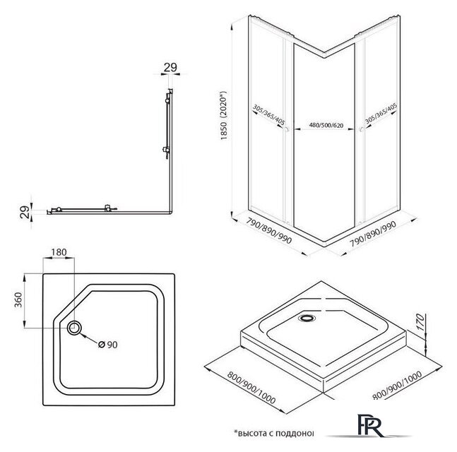 Душевой уголок Triton Вента-Хром-Вельвет 90х90 (без поддона) - Изображение №5 — Интернет-магазин ПроЗаказ