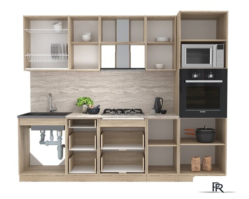 Готовая кухня Интерлиния Мила 2.6 ВТ (бетон/бетон/кастилло темный) - Изображение №2 — Интернет-магазин ПроЗаказ