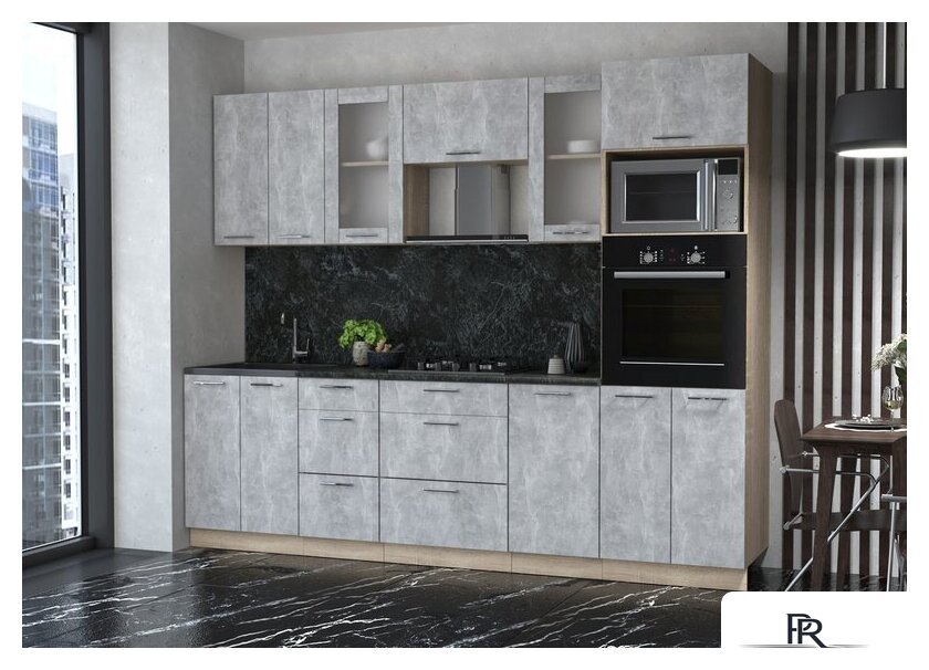 Готовая кухня Интерлиния Мила 2.6 ВТ (бетон/бетон/кастилло темный) - Изображение №1 — Интернет-магазин ПроЗаказ