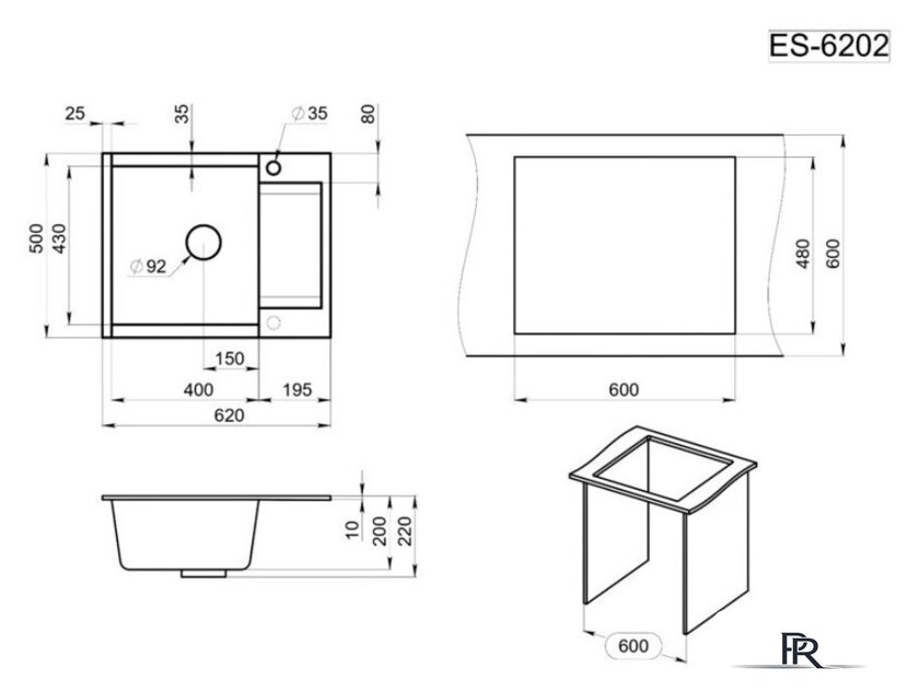 Кухонная мойка Granula ES-6202 (шварц) - Изображение №5 — Интернет-магазин ПроЗаказ