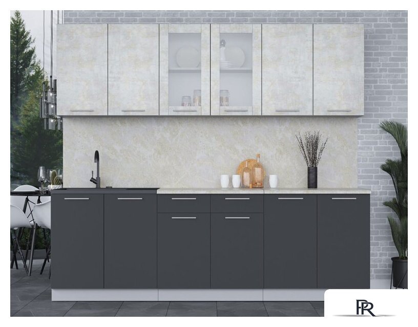 Готовая кухня Интерлиния Мила 24 (бетон лайт/антрацит/опал светлый) - Изображение №2 — Интернет-магазин ПроЗаказ