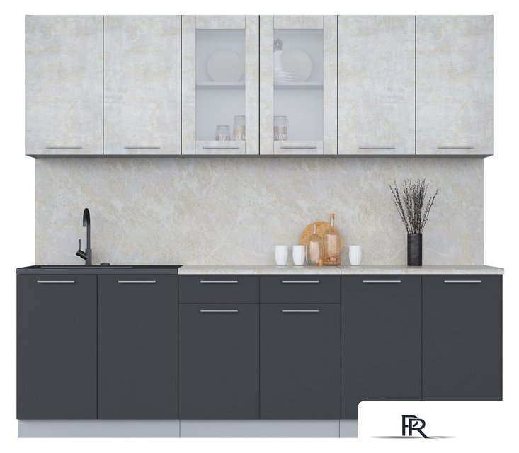 Готовая кухня Интерлиния Мила 24 (бетон лайт/антрацит/опал светлый) - Изображение №1 — Интернет-магазин ПроЗаказ