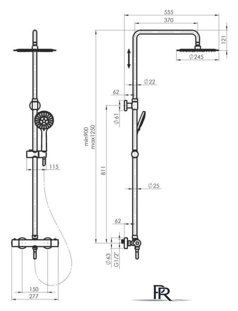 Душевая система  Rubineta Olo BK + Thermo-15 BK 625038 - Изображение №2 — Интернет-магазин ПроЗаказ