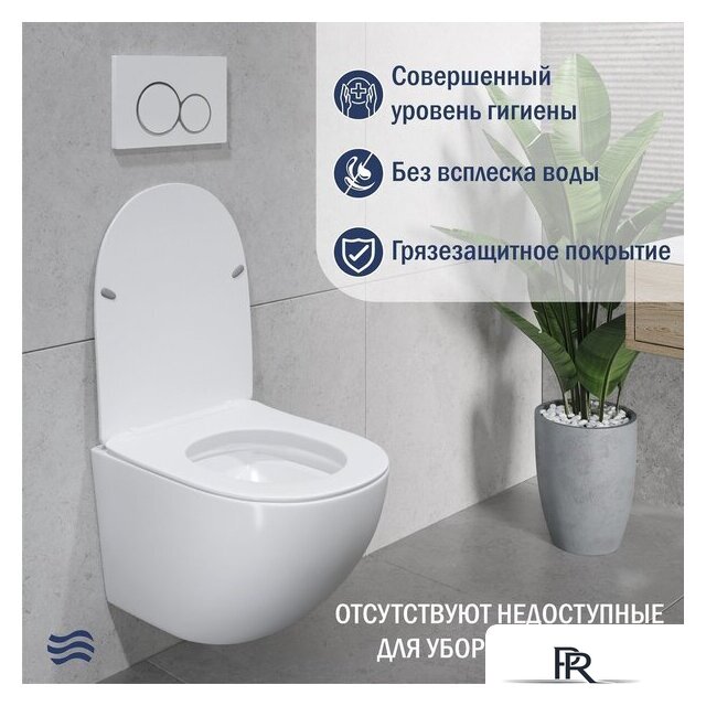 Унитаз подвесной Lauter Sulzdorf с микролифтом и кнопкой смыва 219703F (белый/сатин) - Изображение №5 — Интернет-магазин ПроЗаказ