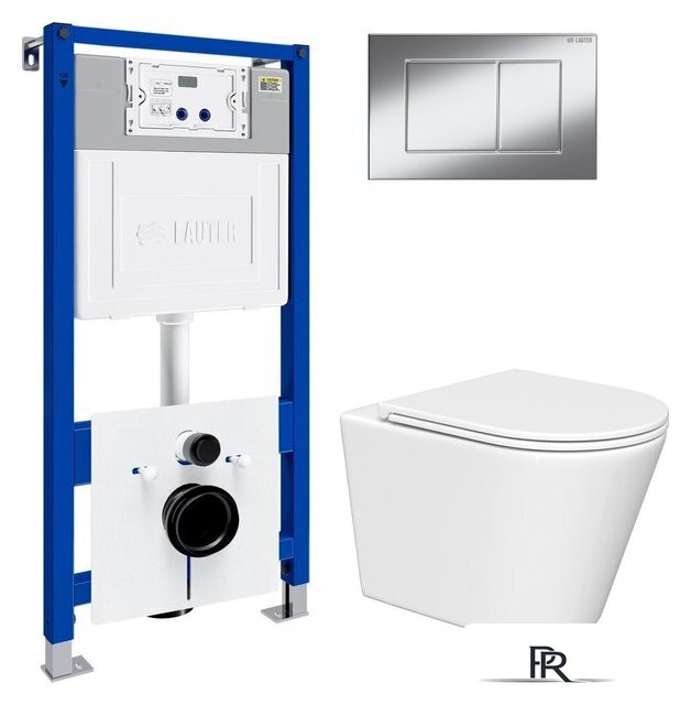 Унитаз подвесной Lauter Longer 2110822 с кнопкой 219701J (прямоугольная, хром) - Изображение №2 — Интернет-магазин ПроЗаказ