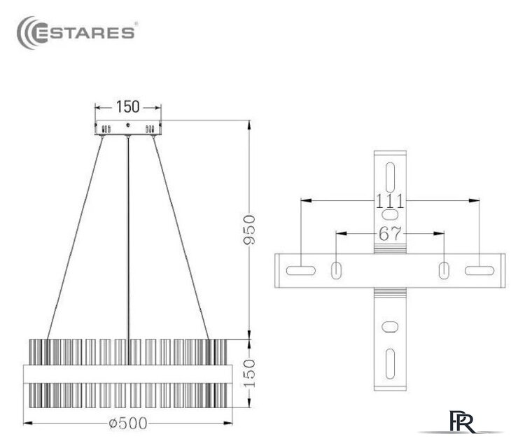 Подвесная люстра Estares Sofia 100W R-APP-500x1100-CHROME/CLEAR-220-IP20_Ч - Изображение №7 — Интернет-магазин ПроЗаказ