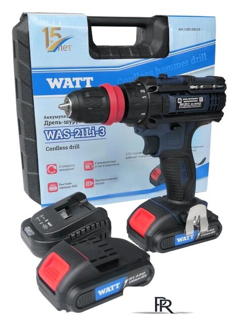 Дрель-шуруповерт WATT WAS-21Li-3 1.021.030.23 (с 2-мя АКБ, кейс) - Изображение №1 — Интернет-магазин ПроЗаказ