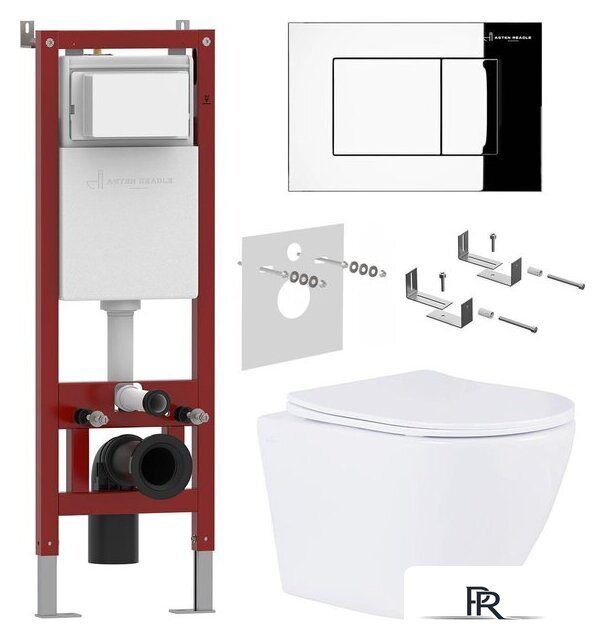 Унитаз подвесной Roxen Antares в комплекте с инсталляцией Asten Readle Zentralmodul AR0601-185CH с кнопкой (хром глянец) - Изображение №1 — Интернет-магазин ПроЗаказ