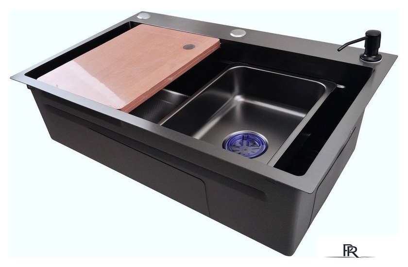 Кухонная мойка Stellar Decor S7045NB-A-D (нано черный, c доской) - Изображение №3 — Интернет-магазин ПроЗаказ