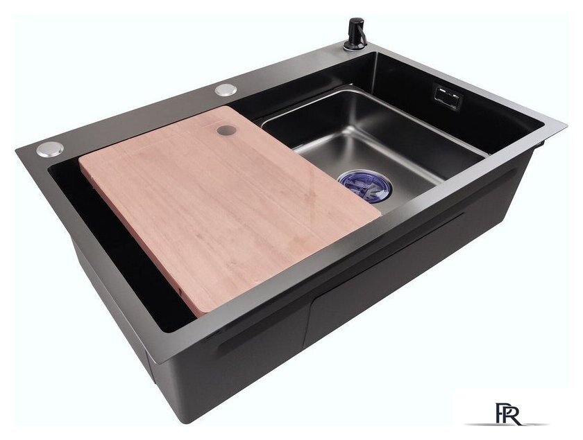 Кухонная мойка Stellar Decor S7045NB-A-D (нано черный, c доской) - Изображение №2 — Интернет-магазин ПроЗаказ
