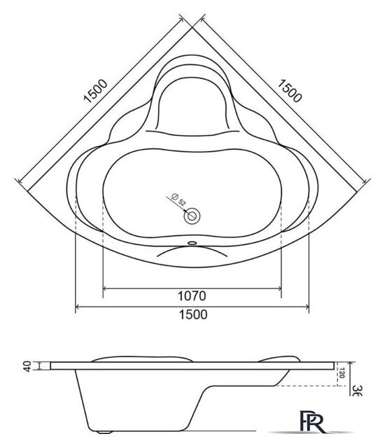 Ванна Lauter Riviera 150x150 21050150 (с каркасом) - Изображение №13 — Интернет-магазин ПроЗаказ