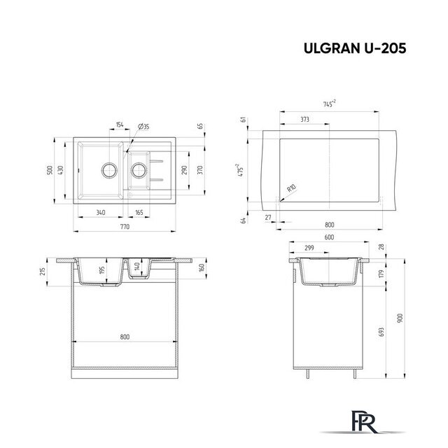 Кухонная мойка Ulgran U-205 (ультра-черный) - Изображение №3 — Интернет-магазин ПроЗаказ