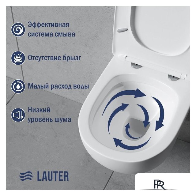 Унитаз подвесной Lauter Sulzdorf с микролифтом и кнопкой смыва 219703E (белый/сатин) - Изображение №4 — Интернет-магазин ПроЗаказ