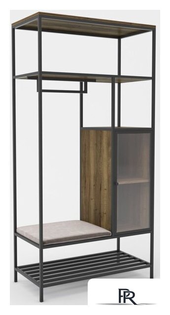 Стеллаж Hype Mebel Босс 120x200 (черный/дуб галифакс олово/велюр серый) - Изображение №1 — Интернет-магазин ПроЗаказ
