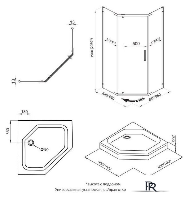 Душевой уголок Triton Дека 100x100 (хром, с поддоном) - Изображение №5 — Интернет-магазин ПроЗаказ
