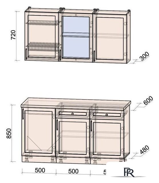 Готовая кухня Интерлиния Тренд 1.5А (мята/мята/дуб бунратти) - Изображение №3 — Интернет-магазин ПроЗаказ