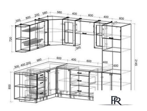 Готовая кухня Интерлиния Мила Деко 1.88x2.6 правая (белый-белый-кастилло темный) - Изображение №2 — Интернет-магазин ПроЗаказ
