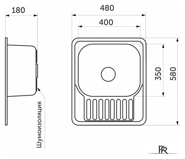 Кухонная мойка AKS Прямоугольная 58x48 (матовый хром) - Изображение №3 — Интернет-магазин ПроЗаказ
