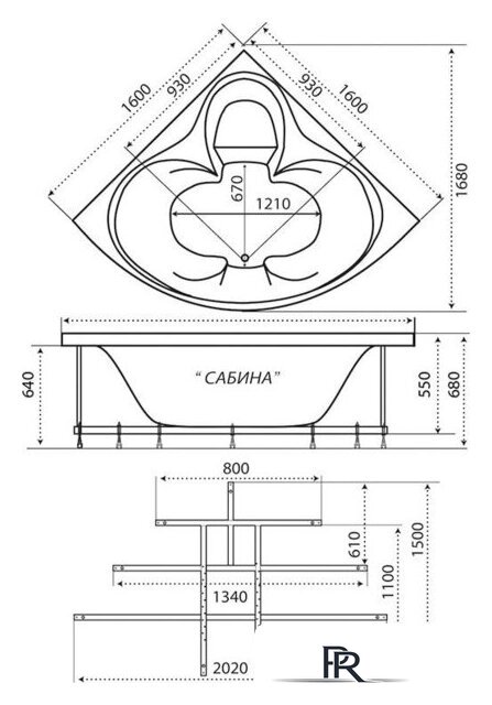 Ванна Triton Сабина 160x160 (с каркасом) - Изображение №7 — Интернет-магазин ПроЗаказ