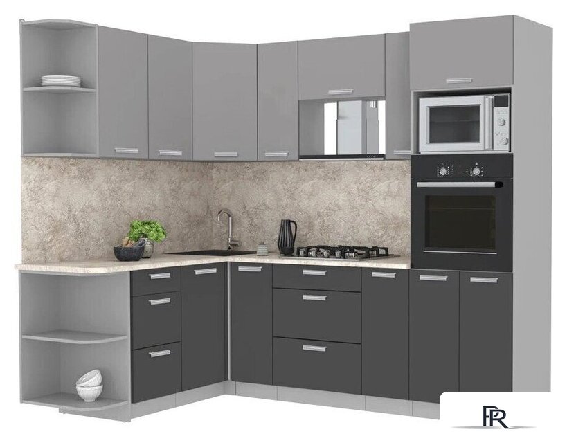 Готовая кухня Интерлиния Мила Лайт 1.68x2.4 левая (серебристый/антрацит/малага) - Изображение №1 — Интернет-магазин ПроЗаказ