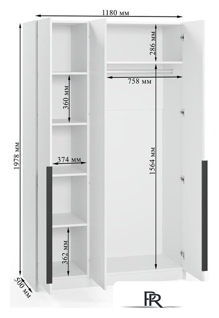 Шкаф распашной Soma Lord Black 120x200 (белый) - Изображение №5 — Интернет-магазин ПроЗаказ