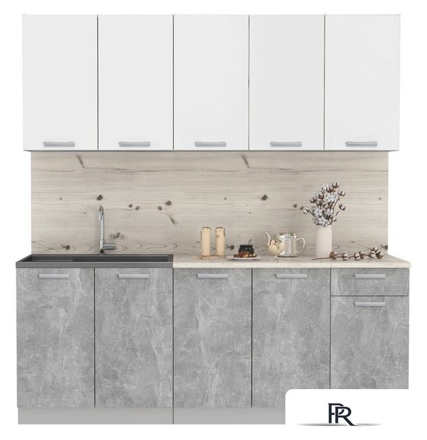 Готовая кухня Интерлиния Мила Лайт 2.0 (белый платинум/бетон/бискайская сосна) - Изображение №1 — Интернет-магазин ПроЗаказ