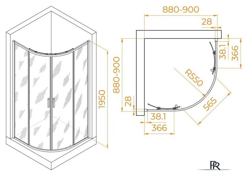 Душевой уголок RGW PA-52B 03085299-14 90x90 (черный/прозрачное стекло) - Изображение №2 — Интернет-магазин ПроЗаказ