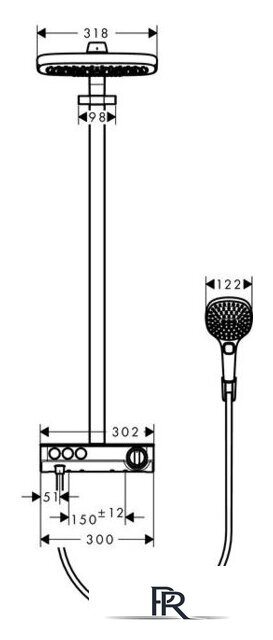 Душевая система  Hansgrohe Raindance Select E 300 3jet Showerpipe [27127000] - Изображение №3 — Интернет-магазин ПроЗаказ
