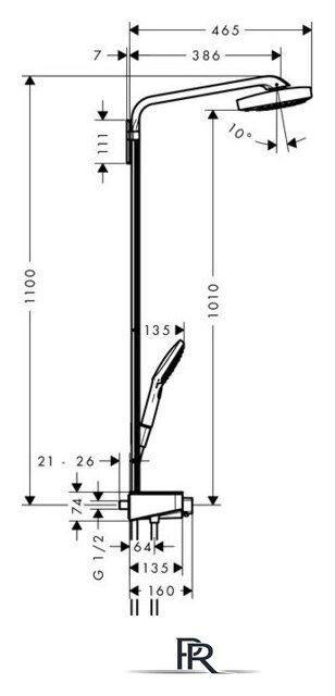 Душевая система  Hansgrohe Raindance Select E 300 3jet Showerpipe [27127000] - Изображение №2 — Интернет-магазин ПроЗаказ