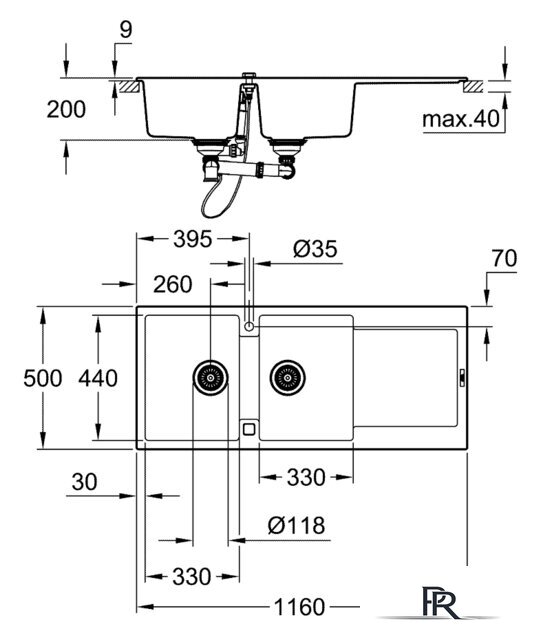 Кухонная мойка Grohe K500 80-C 116/50 2.0 31647AP0 (черный гранит) - Изображение №2 — Интернет-магазин ПроЗаказ
