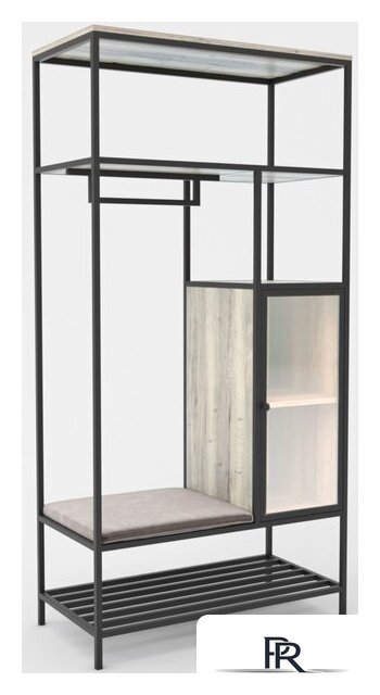 Стеллаж Hype Mebel Босс 120x200 (черный/древесина белая/велюр серый) - Изображение №1 — Интернет-магазин ПроЗаказ