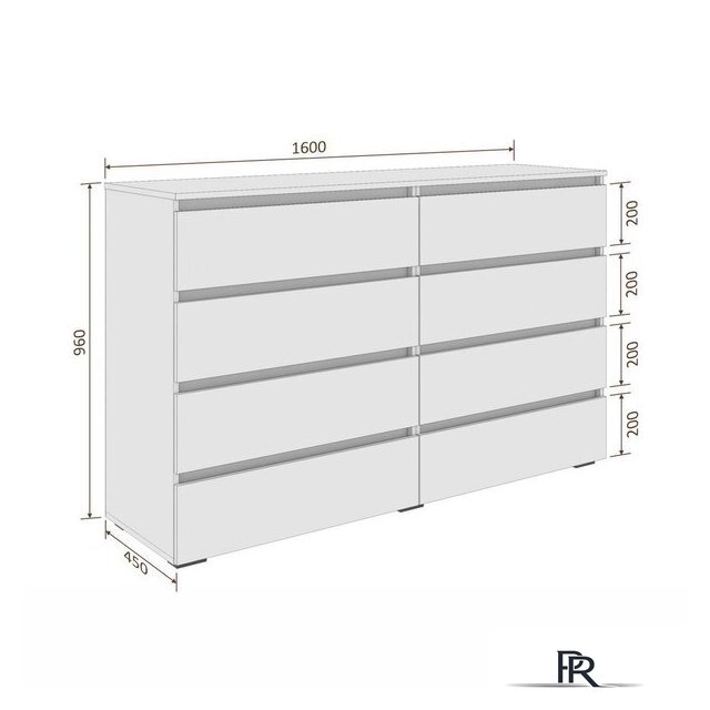 Комод Кортекс-мебель Бари 160 8ш (орех элия/орех элия/белый) - Изображение №6 — Интернет-магазин ПроЗаказ