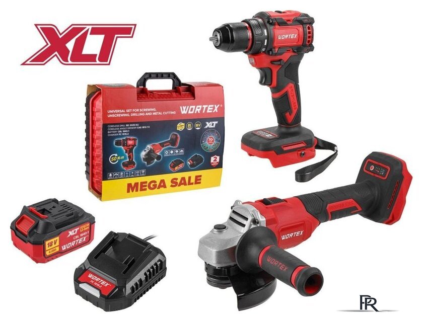  Wortex 1329850 (шуруповерт, болгарка, 1 АКБ, кейс) - Изображение №1 — Интернет-магазин ПроЗаказ