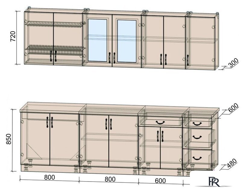 Готовая кухня Интерлиния Мила Крафт 2.6Б (дуб английский) - Изображение №2 — Интернет-магазин ПроЗаказ