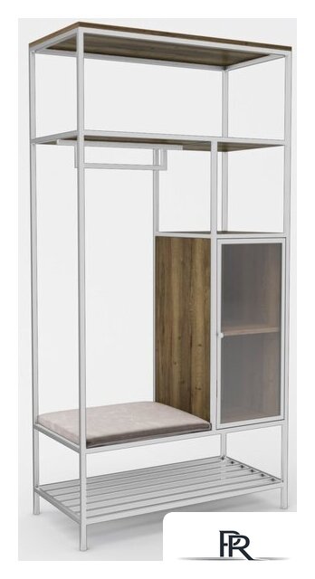 Стеллаж Hype Mebel Босс 120x200 (белый/дуб галифакс олово/велюр серый) - Изображение №1 — Интернет-магазин ПроЗаказ